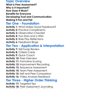 Peer Assessment In Physical Activity Worksheet Activity Booklet