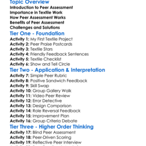 Peer Assessment In Textile Work Worksheet Activity Booklet
