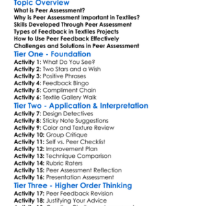 Peer Assessment In Textiles Worksheet Activity Booklet