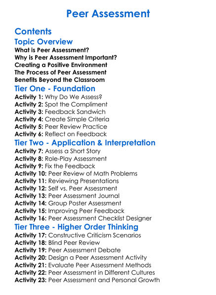 Peer Assessment Worksheet Activity Booklet