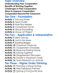 Peer Cooperation Worksheet Activity Booklet