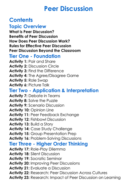 Peer Discussion Worksheet Activity Booklet
