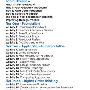 Peer Feedback Worksheet Activity Booklet