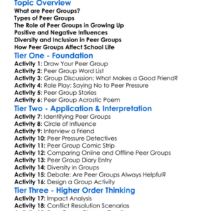 Peer Groups Worksheet Activity Booklet
