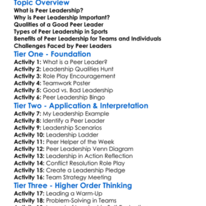 Peer Leadership In Sports Worksheet Activity Booklet