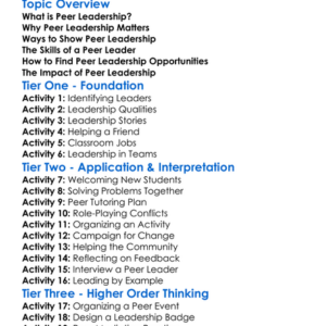 Peer Leadership Opportunities Worksheet Activity Booklet