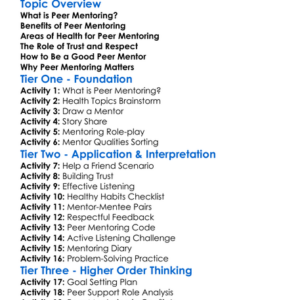 Peer Mentoring In Health Worksheet Activity Booklet