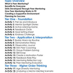 Peer Mentoring In Physical Education Worksheet Activity Booklet