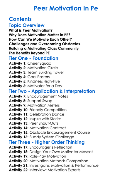Peer Motivation In Pe Worksheet Activity Booklet