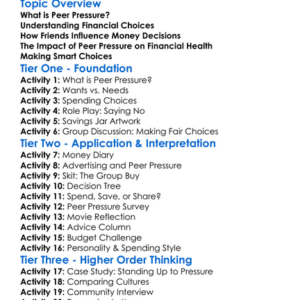 Peer Pressure And Financial Choices Worksheet Activity Booklet