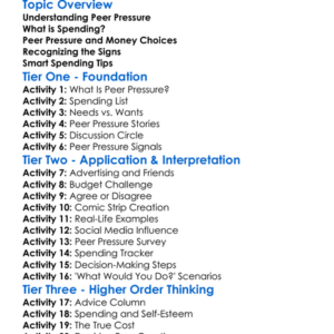 Peer Pressure And Spending Worksheet Activity Booklet