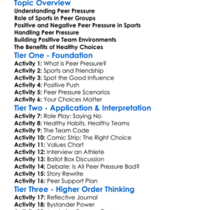 Peer Pressure And Sports Worksheet Activity Booklet