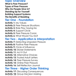 Peer Pressure Resistance Worksheet Activity Booklet