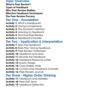 Peer Review And Feedback Worksheet Activity Booklet
