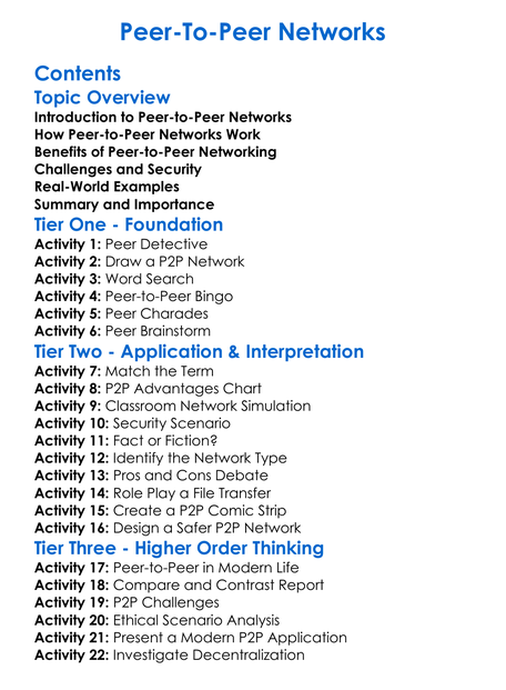 Peer-To-Peer Networks Worksheet Activity Booklet