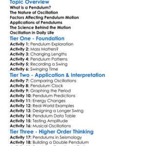 Pendulums And Oscillations Worksheet Activity Booklet