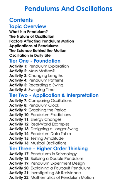 Pendulums And Oscillations Worksheet Activity Booklet