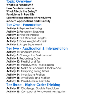 Pendulums Worksheet Activity Booklet