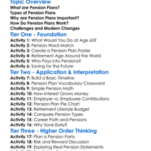Pension Plans Worksheet Activity Booklet