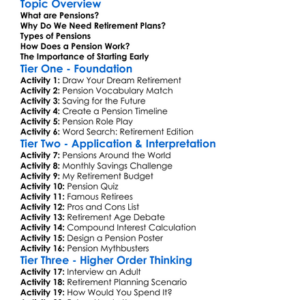 Pensions And Retirement Worksheet Activity Booklet