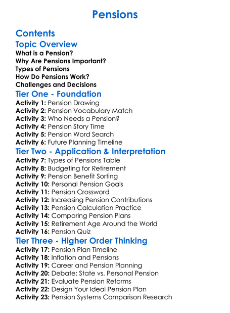 Pensions Worksheet Activity Booklet