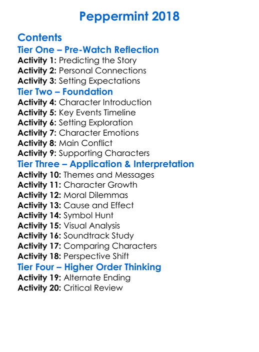 Peppermint 2018 Worksheet Activity Booklet