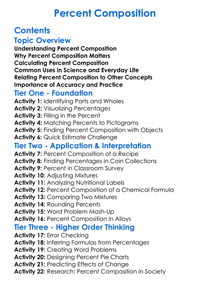 Percent Composition Worksheet Activity Booklet