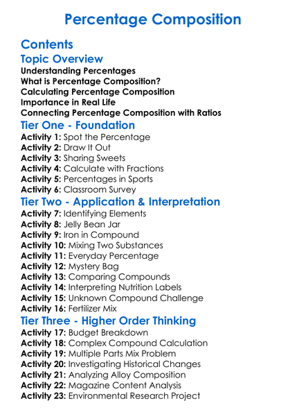 Percentage Composition Worksheet Activity Booklet