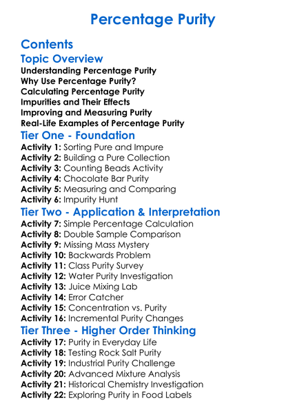 Percentage Purity Worksheet Activity Booklet