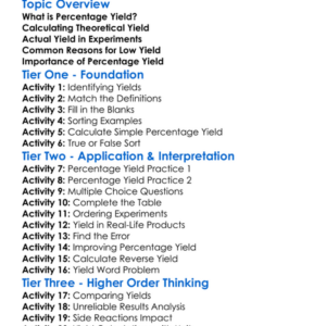 Percentage Yield Worksheet Activity Booklet