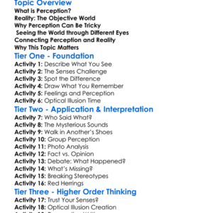 Perception And Reality Worksheet Activity Booklet