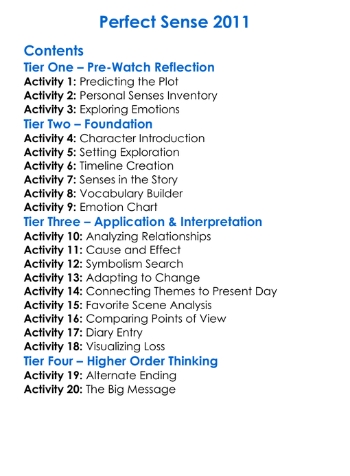 Perfect Sense 2011 Worksheet Activity Booklet