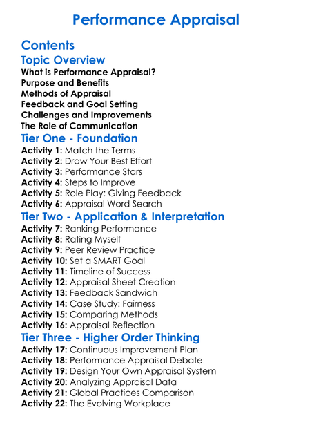 Performance Appraisal Worksheet Activity Booklet