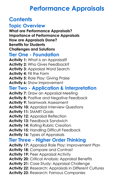 Performance Appraisals Worksheet Activity Booklet