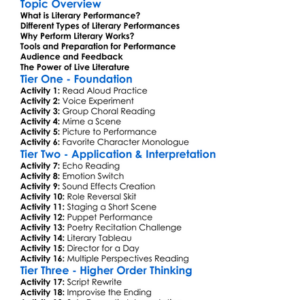 Performance Of Literary Works Worksheet Activity Booklet