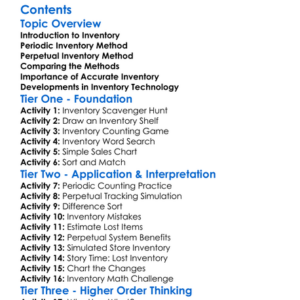 Periodic And Perpetual Inventory Methods Worksheet Activity Booklet