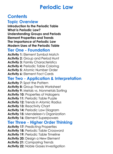 Periodic Law Worksheet Activity Booklet