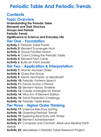 Periodic Table And Periodic Trends Worksheet Activity Booklet