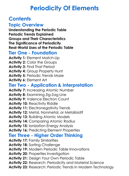 Periodicity Of Elements Worksheet Activity Booklet