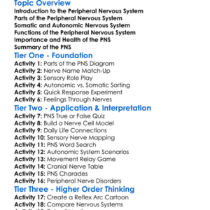 Peripheral Nervous System Worksheet Activity Booklet