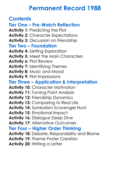 Permanent Record 1988 Worksheet Activity Booklet