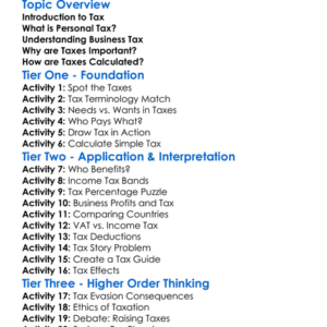 Personal And Business Tax Worksheet Activity Booklet