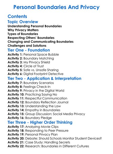 Personal Boundaries And Privacy Worksheet Activity Booklet
