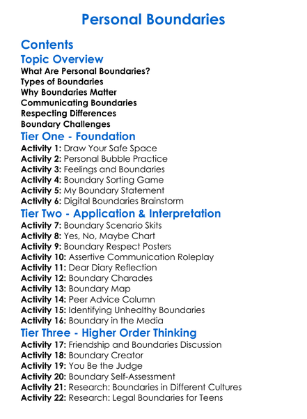 Personal Boundaries Worksheet Activity Booklet