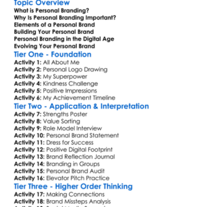 Personal Branding Worksheet Activity Booklet