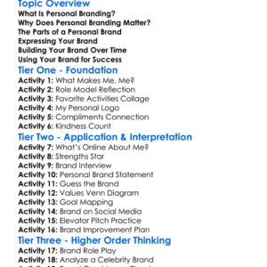 Personal Branding Worksheet Activity Booklet