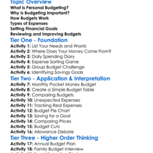 Personal Budgeting Worksheet Activity Booklet