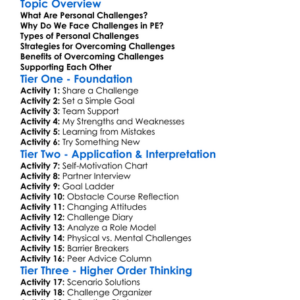 Personal Challenges In Pe Worksheet Activity Booklet