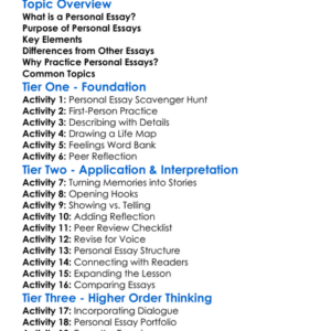 Personal Essays Worksheet Activity Booklet