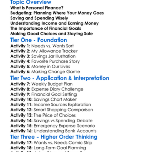 Personal Finance Basics Worksheet Activity Booklet